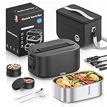 YEEFON Scaldavivande Elettrico Portatile 100W, 1,5L Porta Pranzo Riscaldabile con Borsa, Forchetta e Cucchiaio, 3 in 1 Lunch Box 220V, 12V, 24V, Acciaio Inox Rimovibile, per Auto Camion e Ufficio