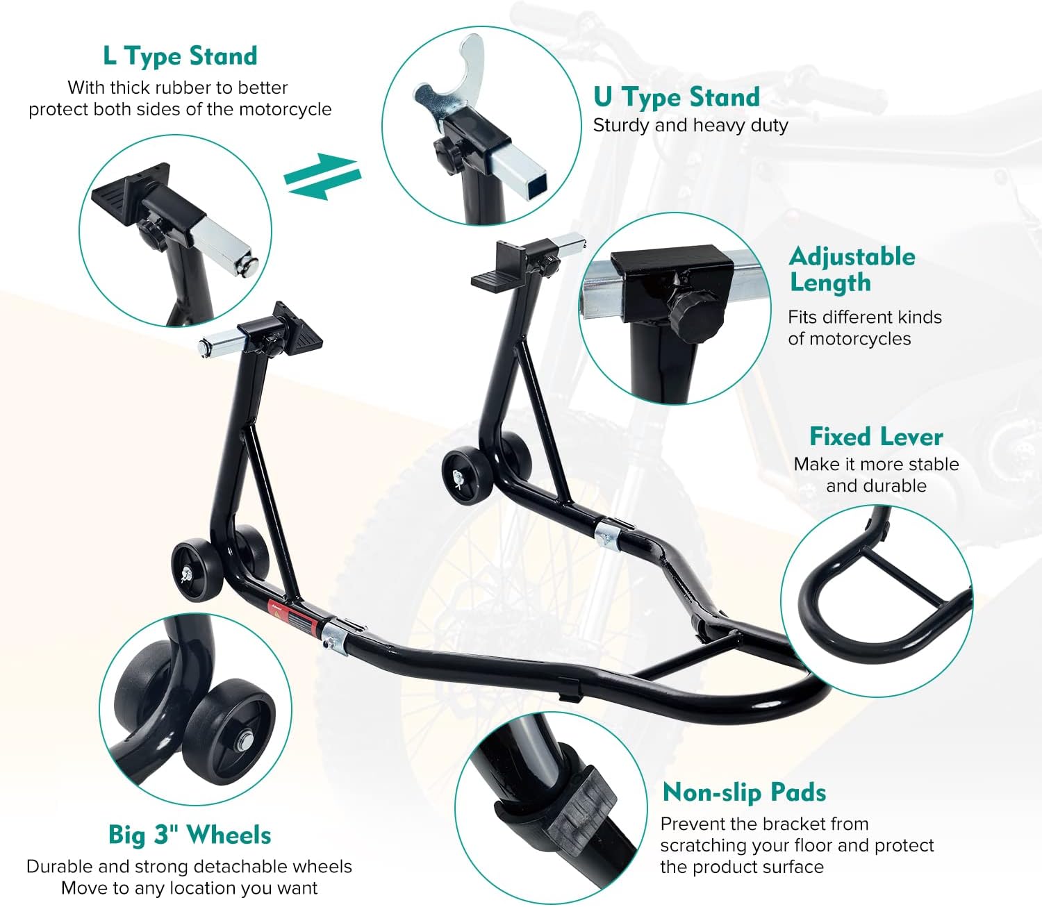 Donext Motorcycle Stand 850LB Sport Bike Rear Wheel Lift Swingarm Paddock Stands Black, U+L