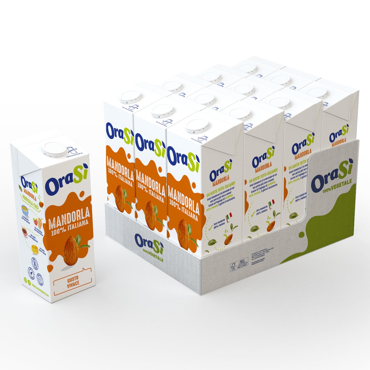 OraSì Bevanda Di Mandorla 1 Litro 12 Unità Alternativa vegetale al Latte con Mandorle Italiane Senza Lattosio E Glutine Naturale e Leggera Per Dieta Vegana E Preparazioni Dolci E Salate