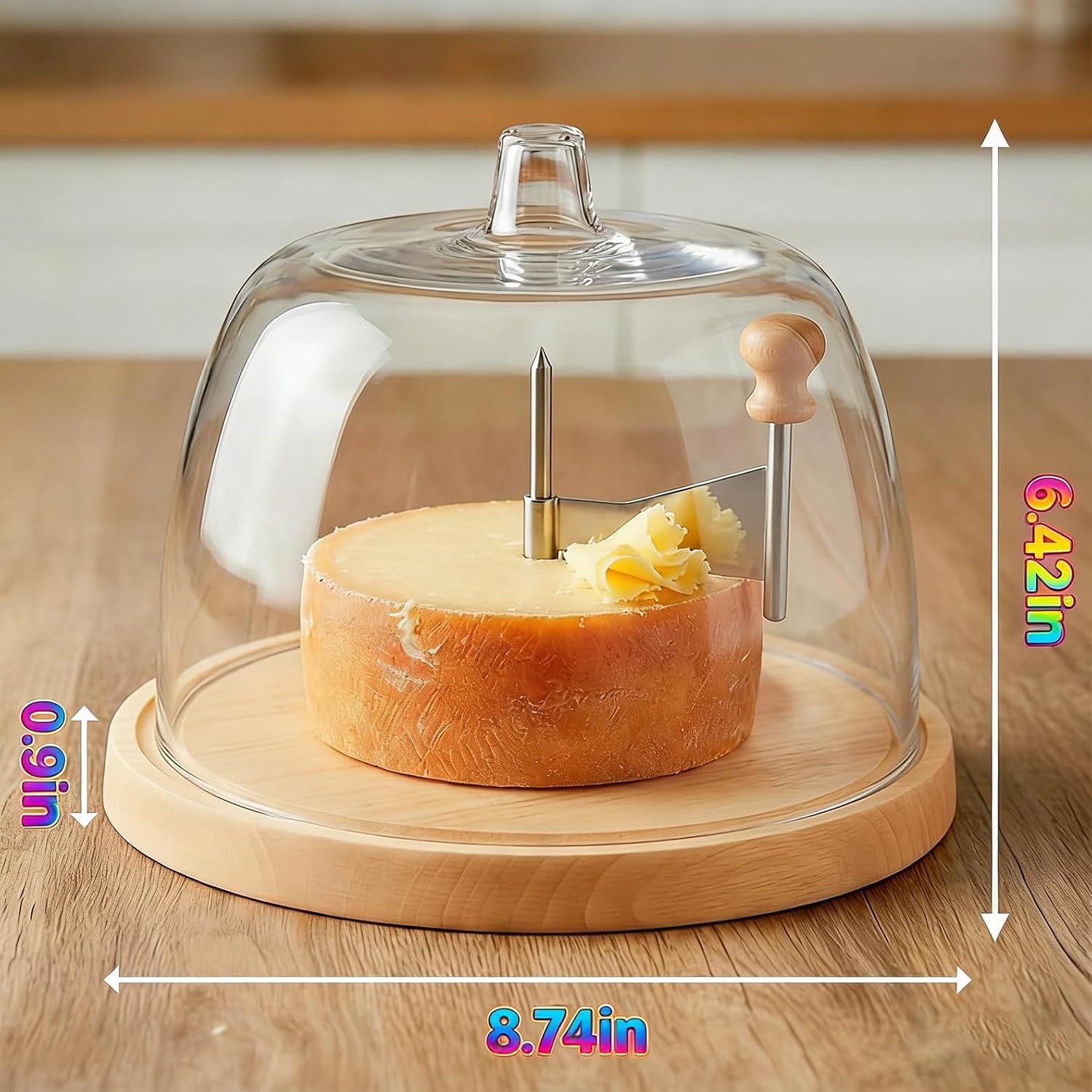 Stainless Steel Cheese Curler Wheel, Girolle Cheese Slicer with Wooden Base and Sharp Blade, Cheese and Chocolate ShaFor Soft & Semi-Hard Cheeses