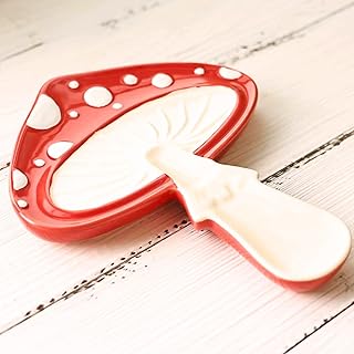 Fungi Fun Ceramic Mushroom Spoon Rest - Whimsical Kitchen Decor for Home, Mushroom Utensil Spatula Holder for Cooktop Surface, Cute and Durable Kitchen Accessories, Cottagecore Decor Red & Cream