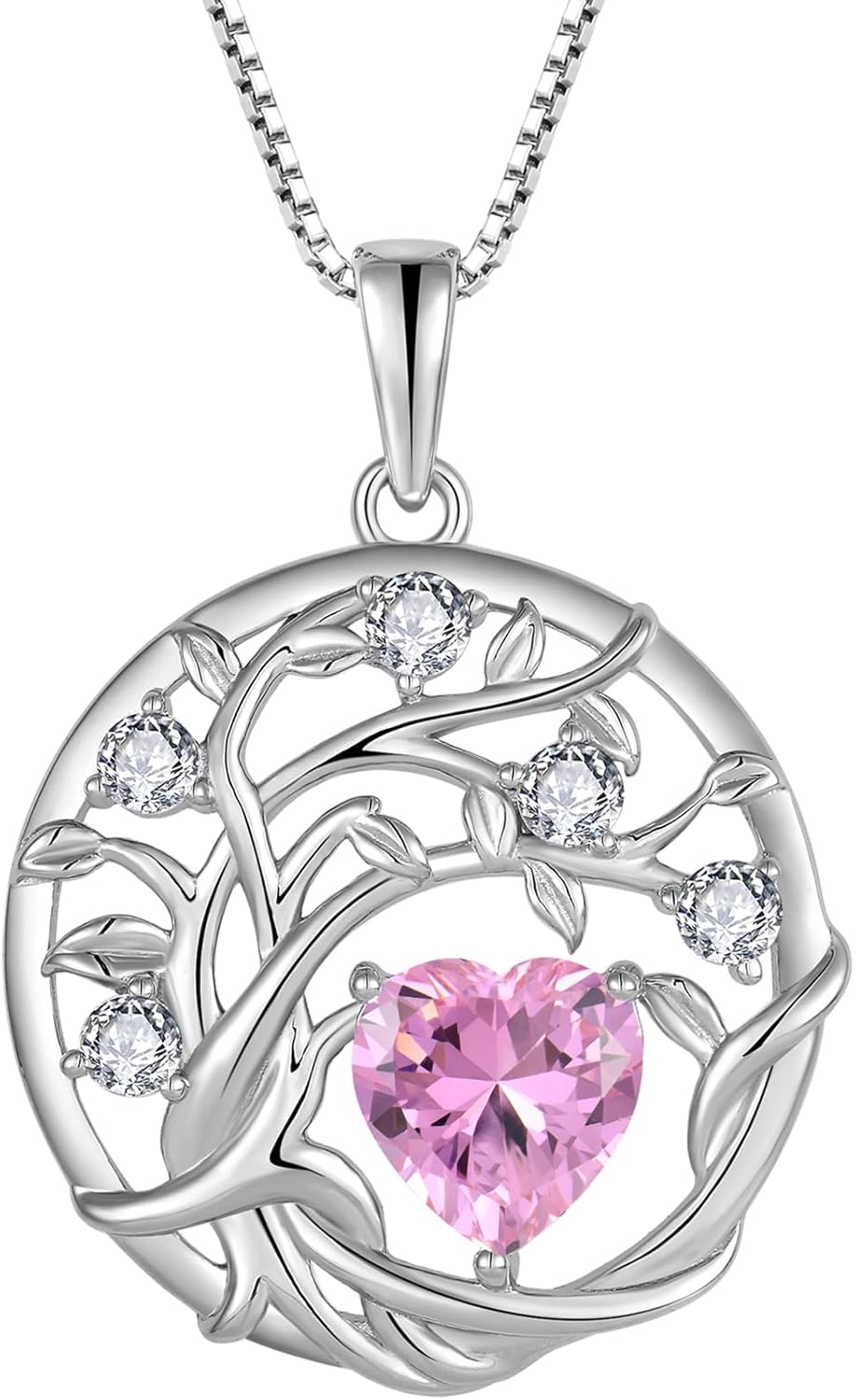 FJ Tree of Life Necklace 925 Sterling Silver Family Tree Pendant Necklace Birthstone Jewelry for Women