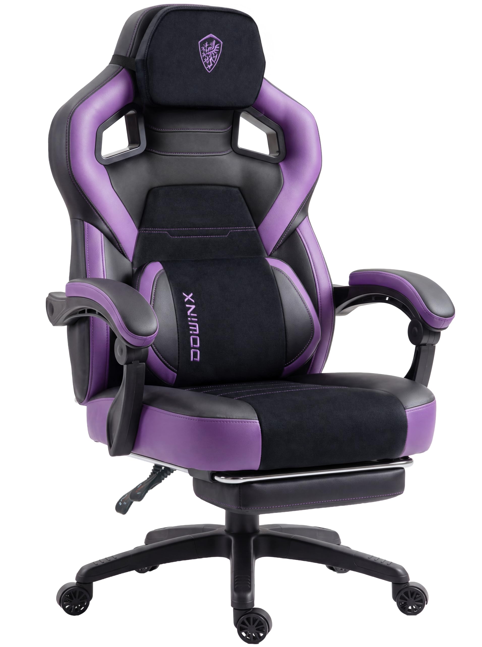 Dowinx Big and Tall Gaming Chair with Footrest, Leather, Purple