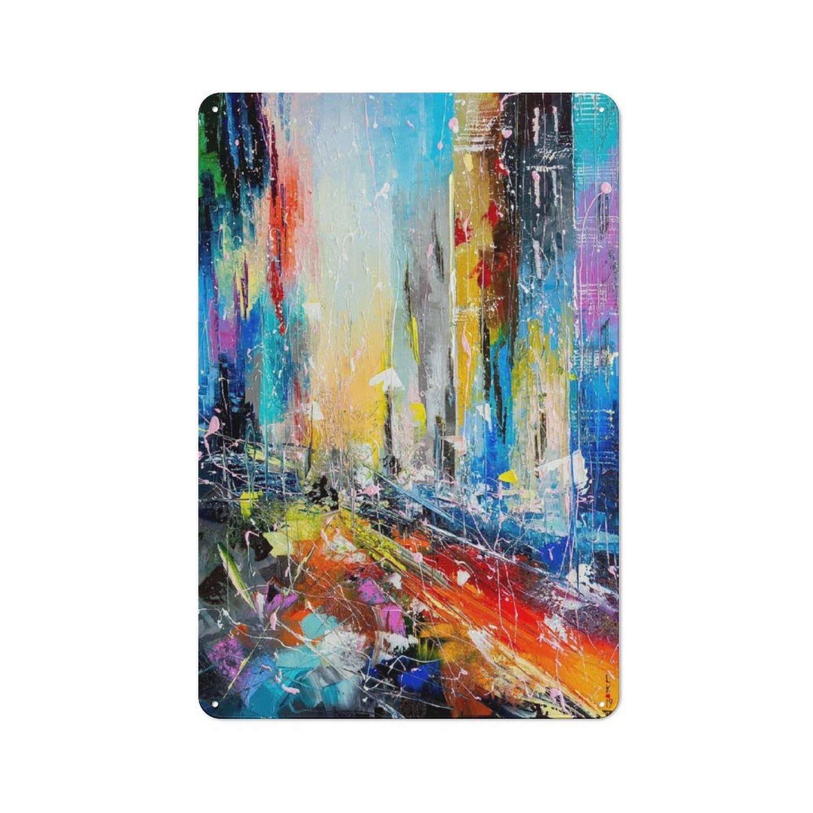 Junmoney Style-20 Metal Plaque 30X20cm With Abstract Cityscape 6 For Hallway Wall, Rustic Decor, A Metal Wall Feature For Hallways And Entrance Areas