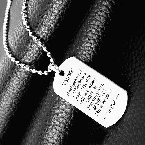 Miniatura 3 de To My Son Dog Tag Military Stainless Steel Pendant Necklace gifts for Men Teen boys,Birthday Graduation Christmas Gifts to Son from Dad Mom