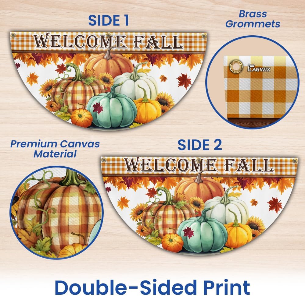 American Flag Welcome Fall Pumpkins Non-Pleated Fan Flag MLN3621FL, 1.5x3 ft, 4 Pack Suitable for Outdoor and Indoor