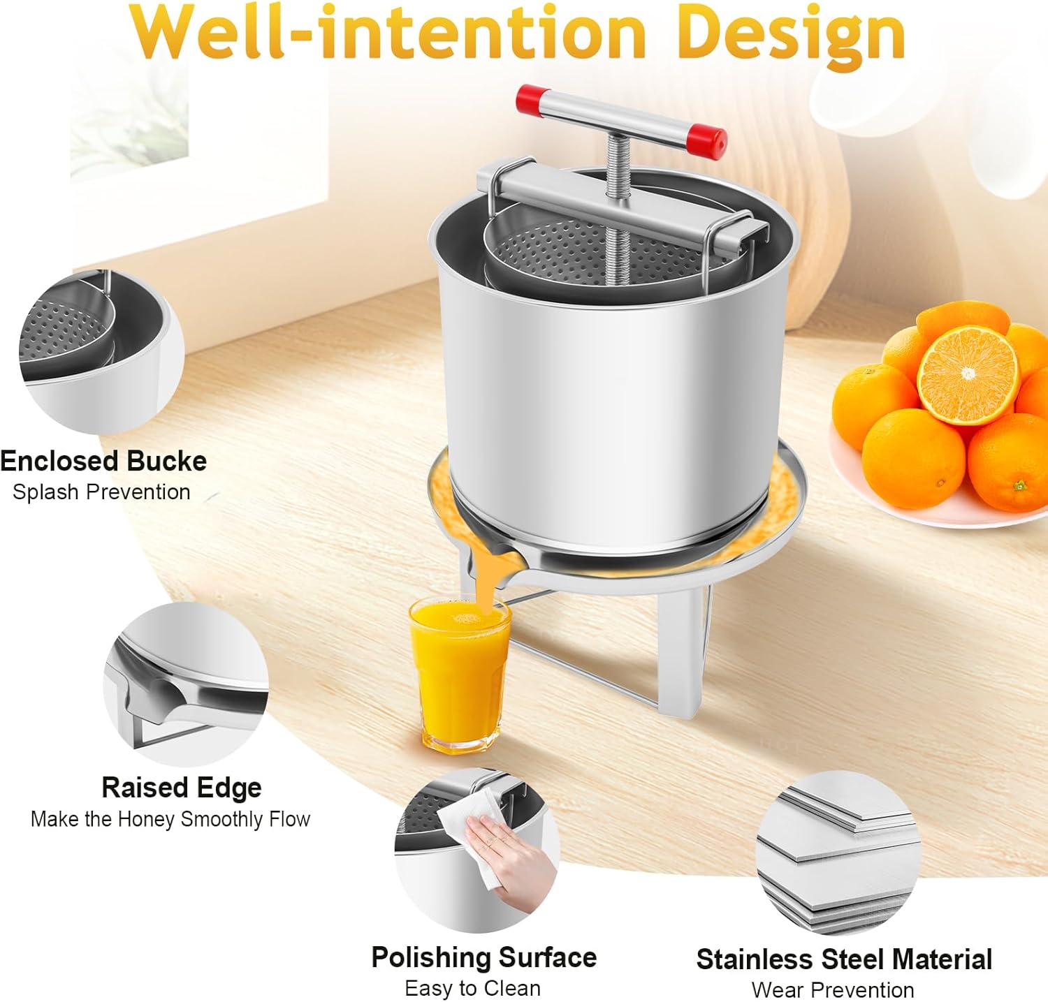 Fruit Wine Press, Manual Juice Maker, 532.6 Oz Stainless Steel, Nature Juice Making Manual Press for Orange Apple Berry Vegetables Olive Oil Making