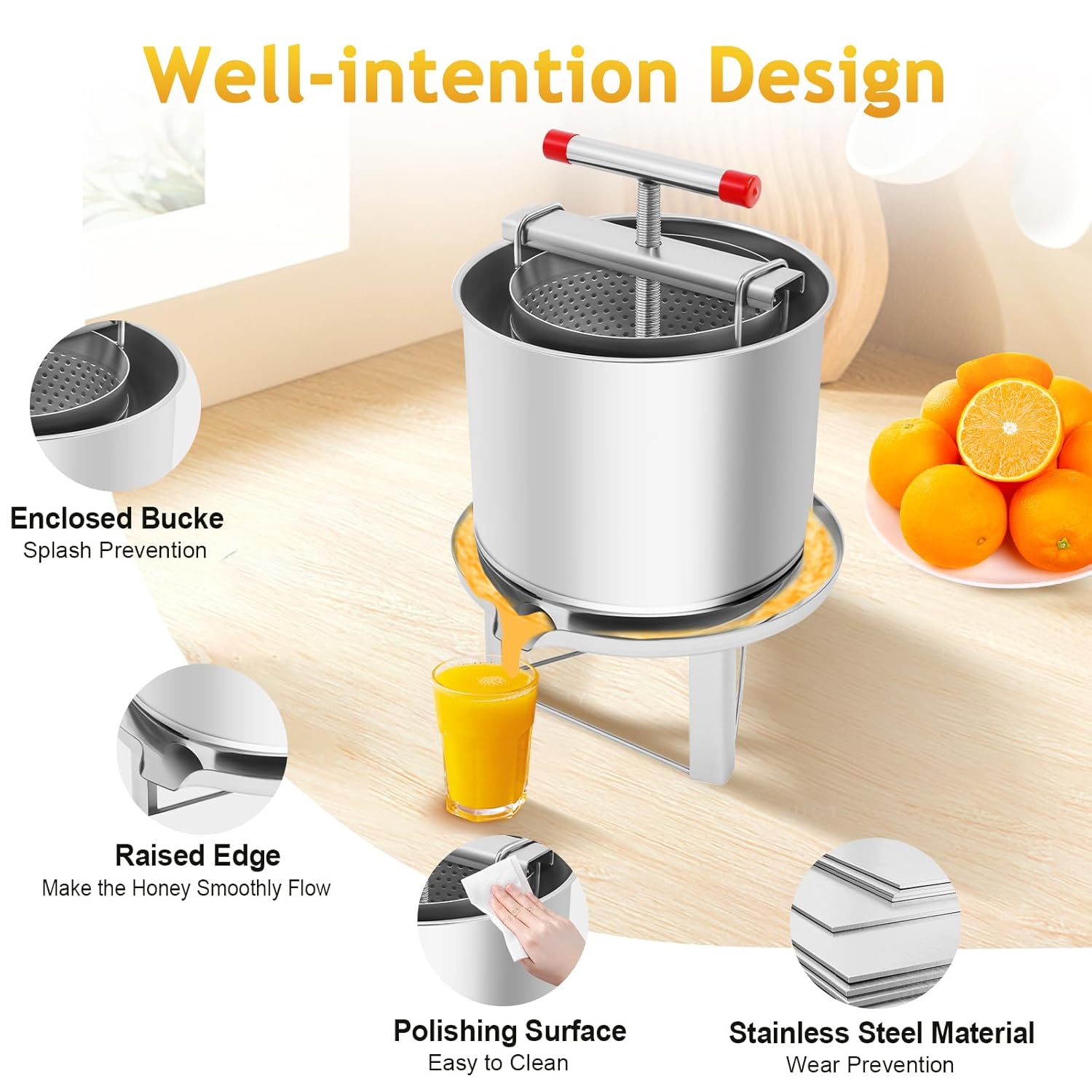 Large Scale Honey Press, 12.6L/532.6 oz Home Use Manual Honey Extractor, Beeswax Press, Stainless Steel Grape Juice Press Wine Making Equipment