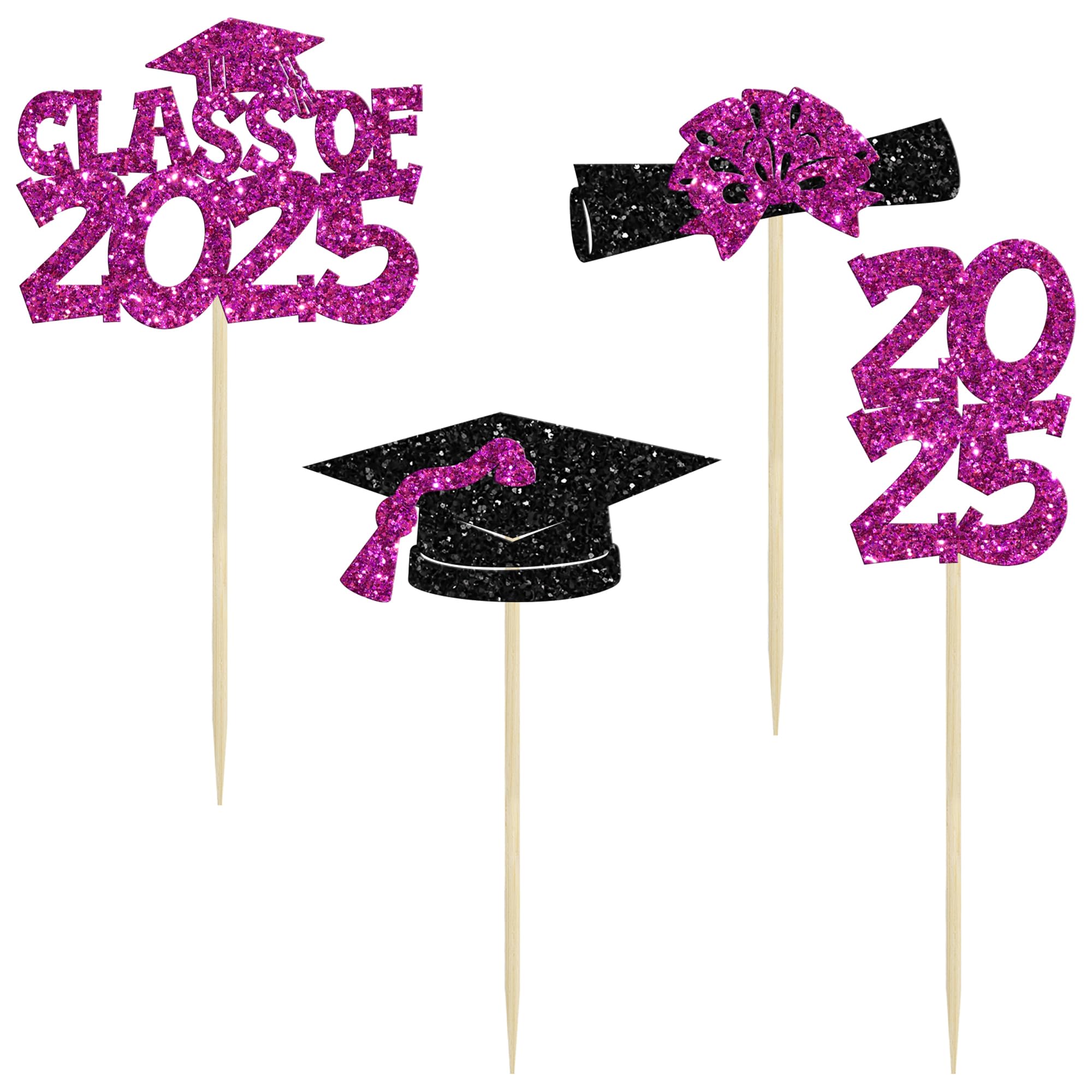 Ephlyn 36Pcs 2025 Graduation Theme Cupcake Toppers Glitter Class of 2025 Congrats Grad Diploma Graduation Cap Cupcake Picks for 2025 Graduation Theme Party Cake Decorations Supplies Purple - Image 3