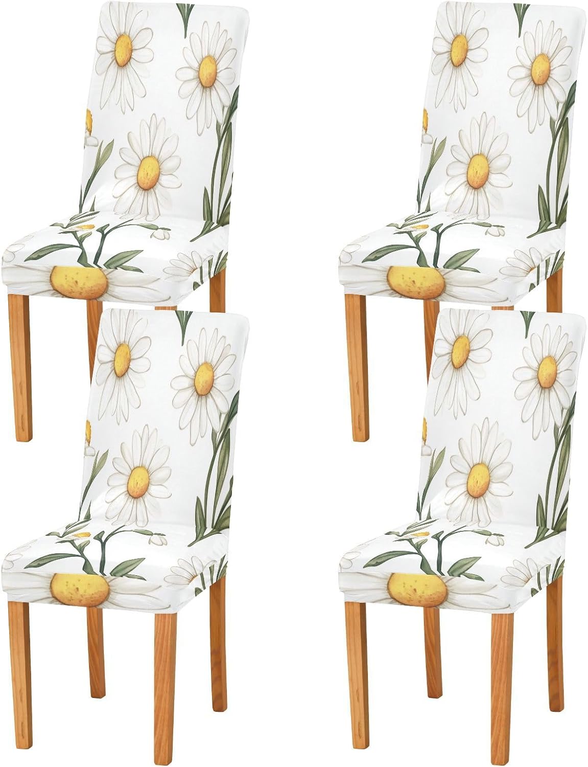 ALAZA Chair Covers for Dining Room, Cute Chic Daisy Flower Watercolor Stretch Chair Cover Sets Chair Protector Removable Washable for Ktichen Restaurant Hotel