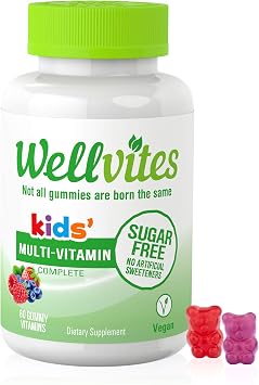 حلوى Wellvites Kids Multivitamin Gummies - خالية من السكر، نباتية، غير معدلة وراثيًا، تحتوي على فيتامين أ، د، ب6، ب12، ج - بدون محليات صناعية، خالية من الجلوتين، خالية من الجيلاتين - 60 قطعة، إمداد لمدة 30 يومًا