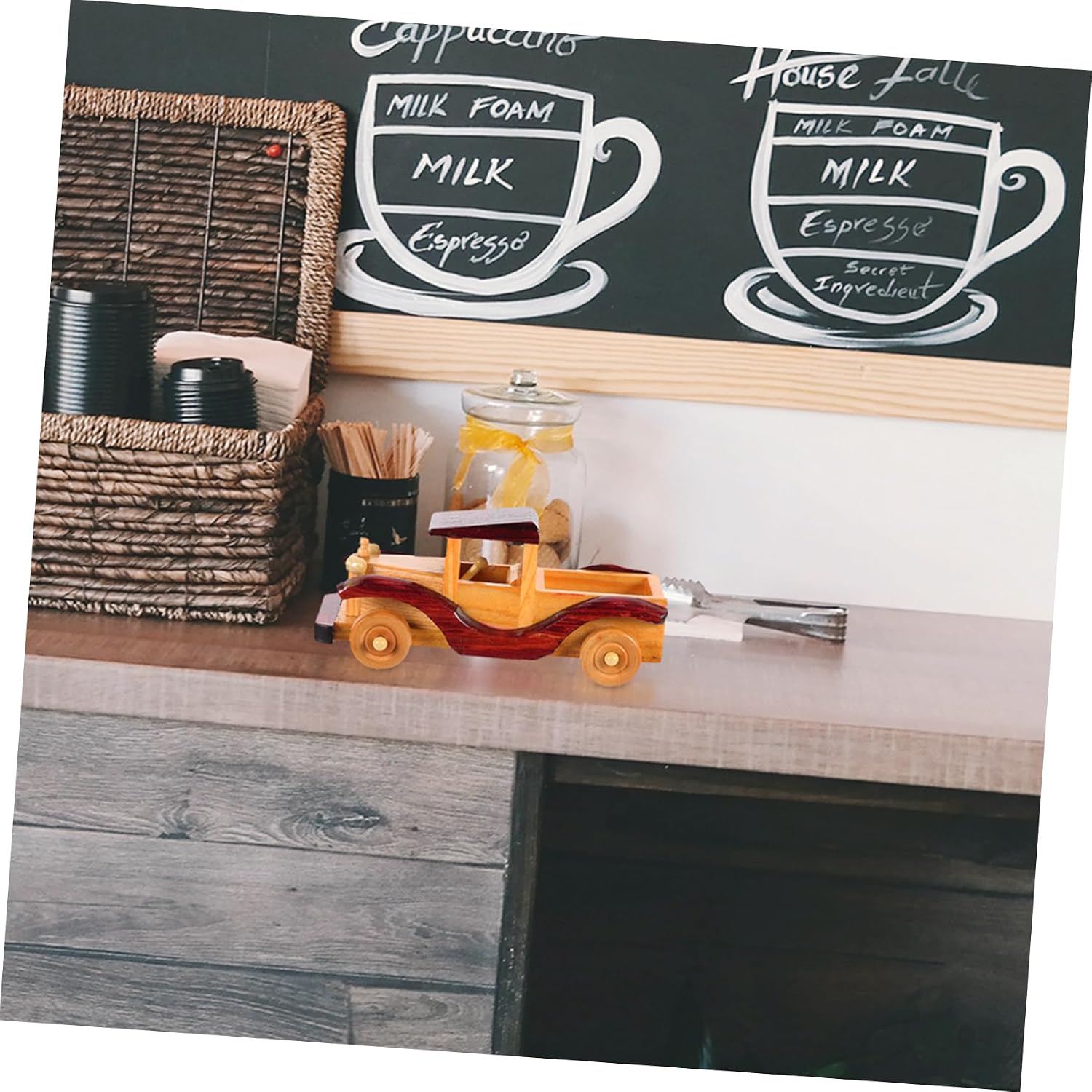 1pc Vintage Car Model Retro Style Wooden Craft Car Ornament Home Decor for Cabinet Desktop
