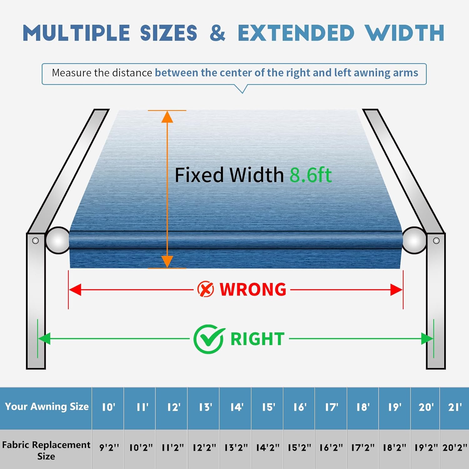 Heavy Duty RV Awning Fabric Replacement - 19.5oz Vinyl Camper Awning - Waterproof & UV-Resistant - Universal Canopy for Camper, Trailer and Motorhome (Blue, 15FT(Fabric 14'2"))