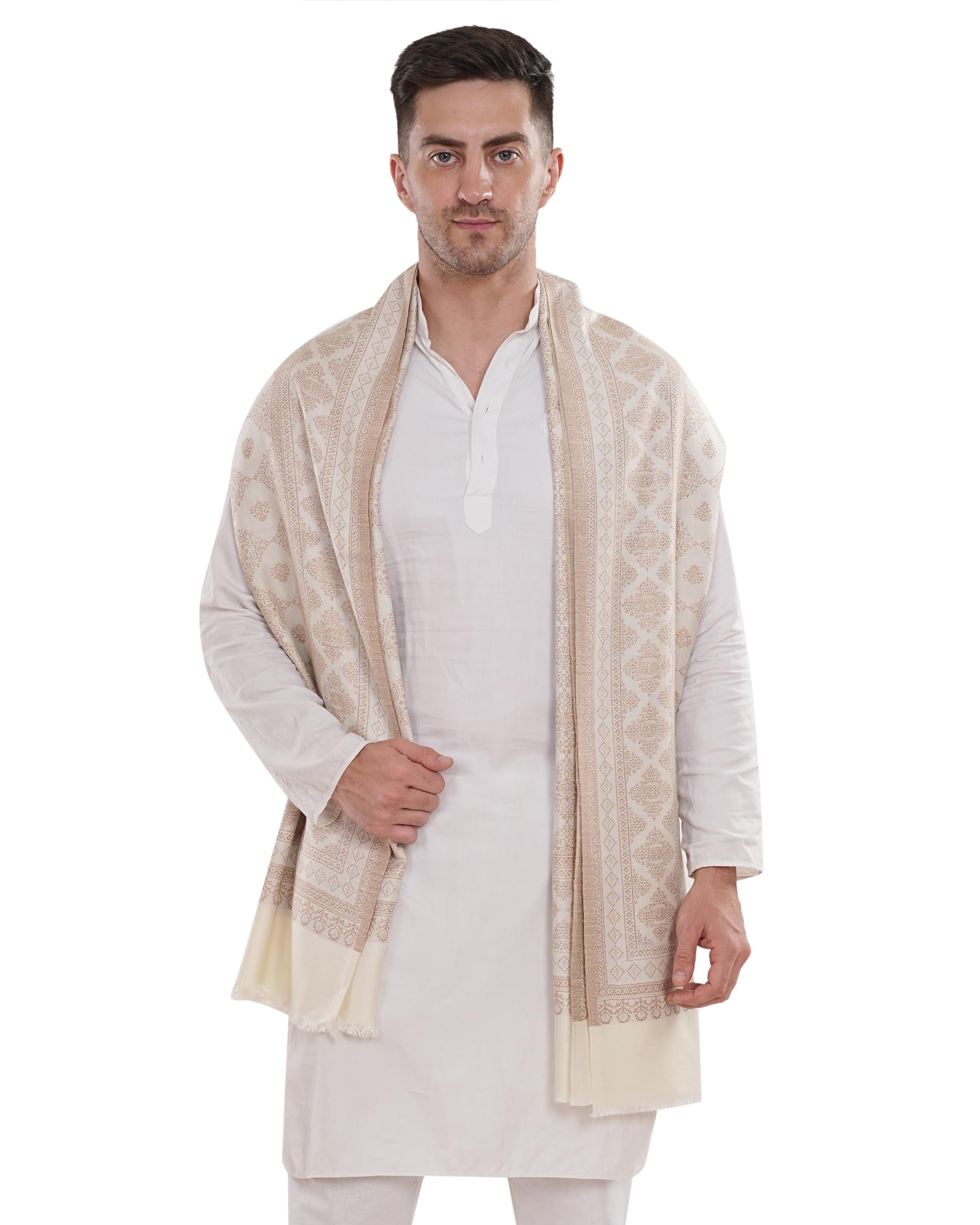 Men’s Kashmiri Wool Shawl with Geometric Floral Jaal Pattern – Stole for Ethnic & Formal Wear-picture-44