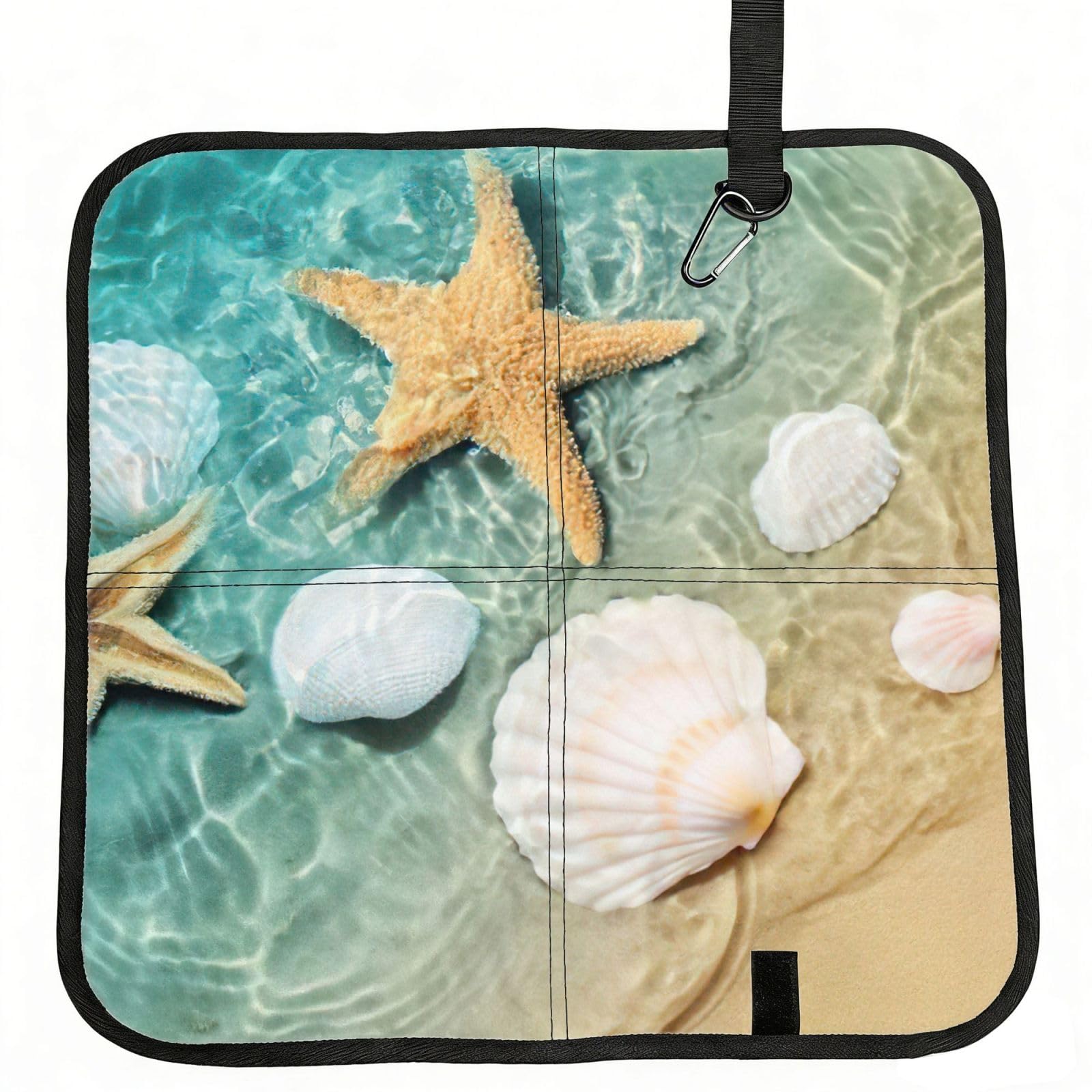 bghdfa Beach Starfish Scallop Print Outdoor Sitting Mat Waterproof Oxford Cloth Seat Cushion Folding Foam Camping Seat For Picnic