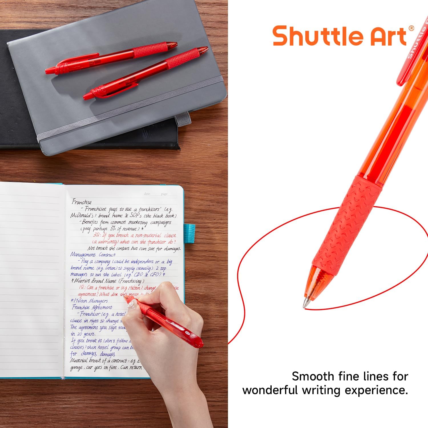 Shuttle Art Red Gel Pens, 40 Pack Retractable 0.7mm Medium Point Rollerball Red Ink Pens Smooth Writing with Comfortable Grip for Writing Journaling Taking Notes Office School Home - Image 3
