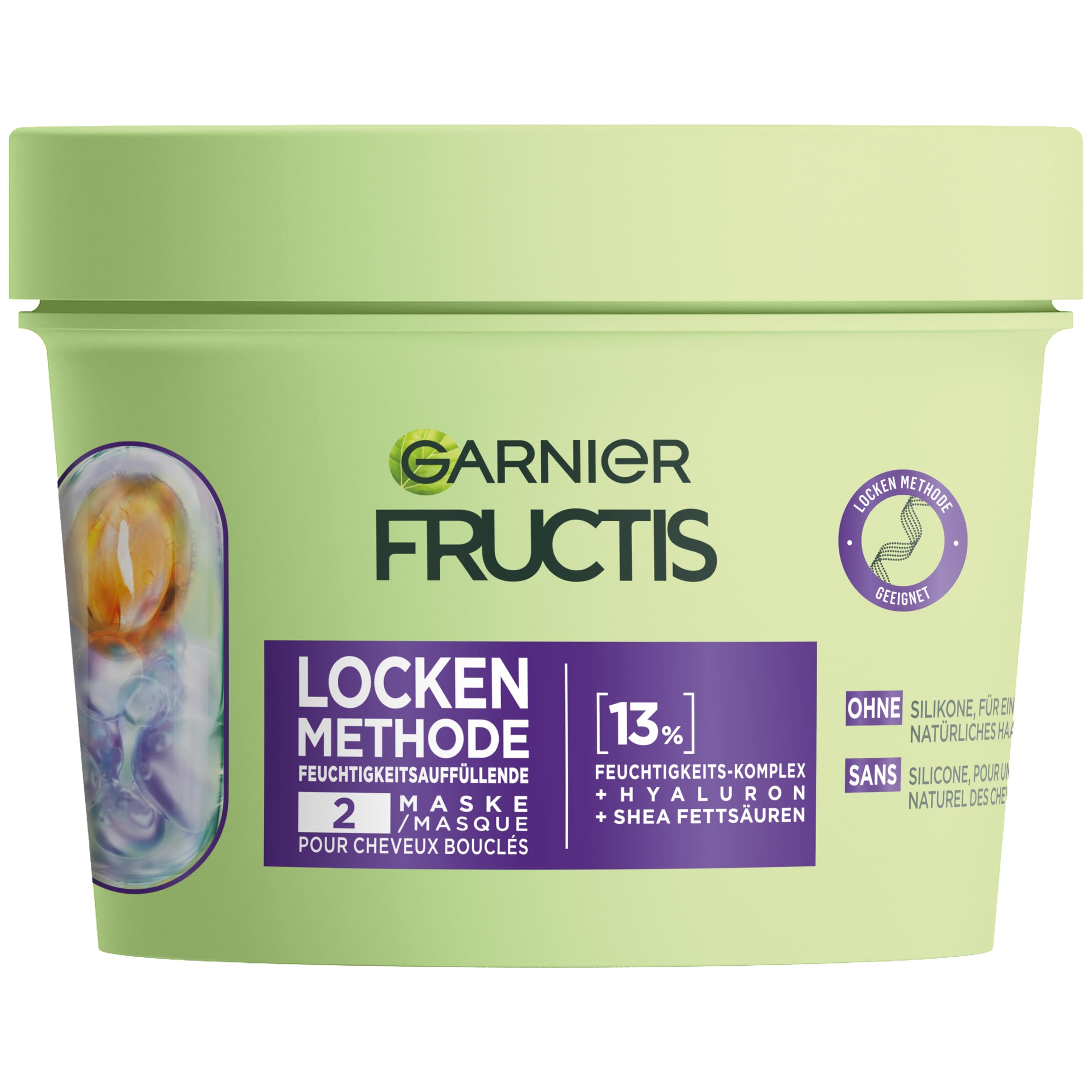 Garnier Feuchtigkeitsauffüllende Haarmaske für alle Arten von Locken, Repariert & revitalisiert, Mit Hyaluron und Shea-Fettsäuren, Vegan, Ohne Silikone, Fructis Locken Methode, 1 x 370 ml