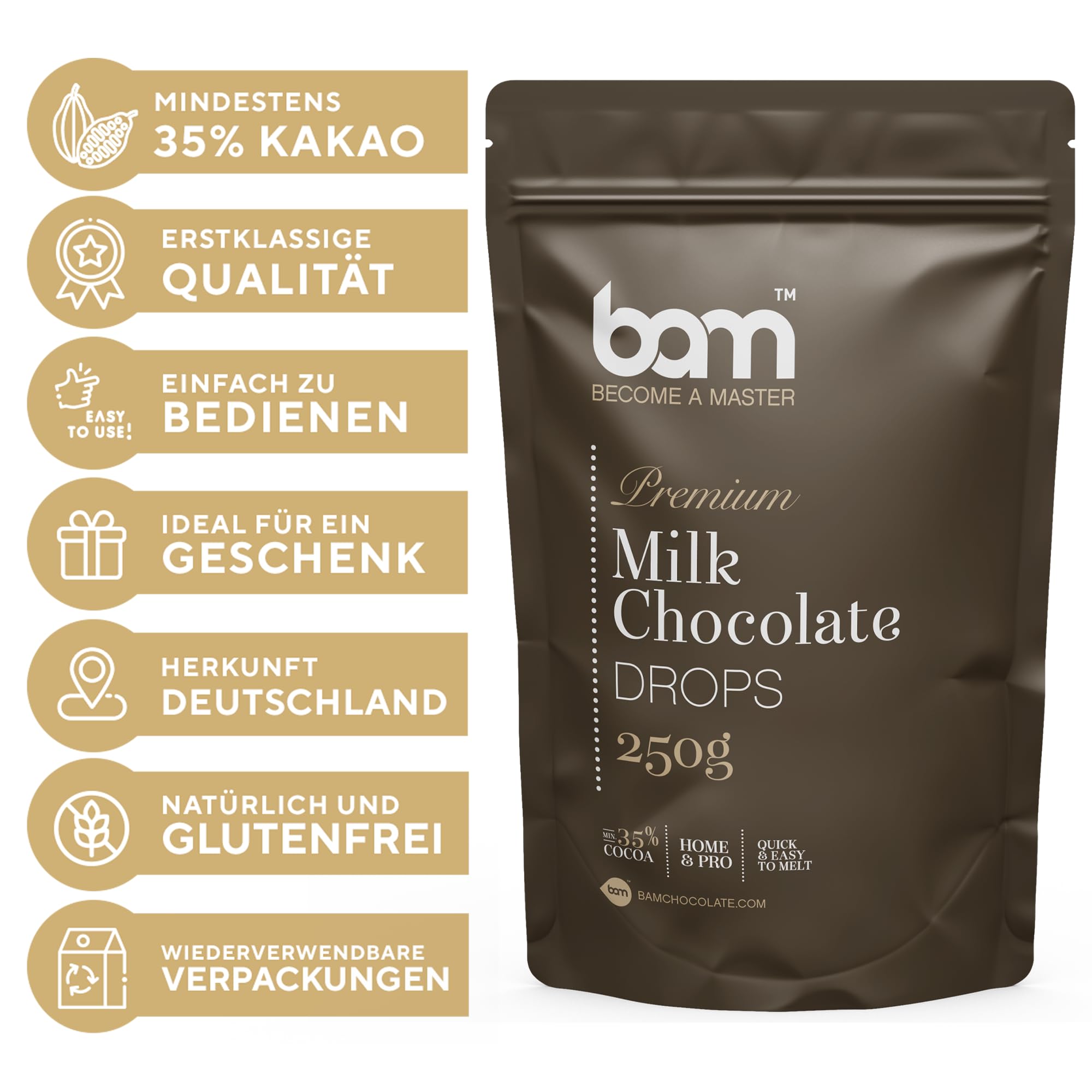 BAM Krople Mlecznej Czekolady 250g do Topienia i Pieczenia