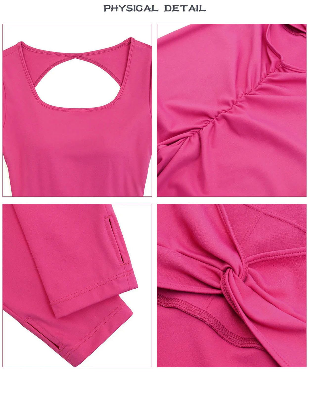 Shapewear Women Long Sleeve Gym Kombinezon Zestaw Jogi Sexy Ażurowe Powrót Odzież treningowa Kobieta Oddychająca Sportswear-Różowa Czerwony-L