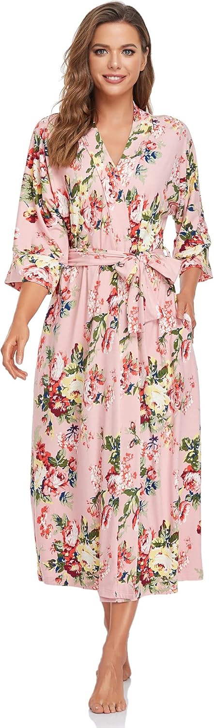 Women's Soft Robes Long Bath Robes Full Length Kimonos Sleepwear Dressing Gown,Solid Color - Image 2