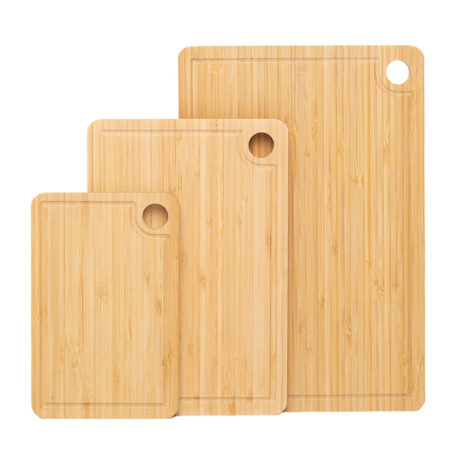 Ninebendstreams 3 Pack Bamboo Cutting Board Set | Heavy Duty Wooden Chopping Board, Deep Juice Groove for Meat, Cheese, Vegetables, As a charcuterie board