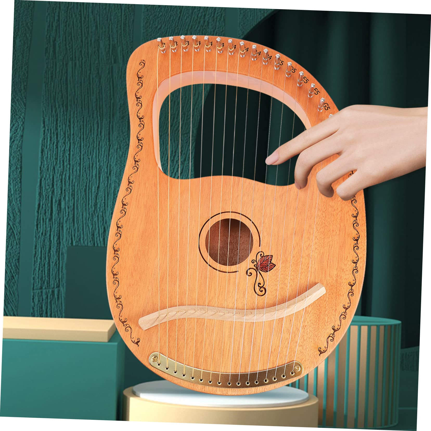 Yardwe Arpa De Lira De Madera Natural 16 Cuerdas Para Principiantes, Instrumento Musical Portátil Seguro Bordes Redondeados, Adecuado Para Niños y Amantes Música