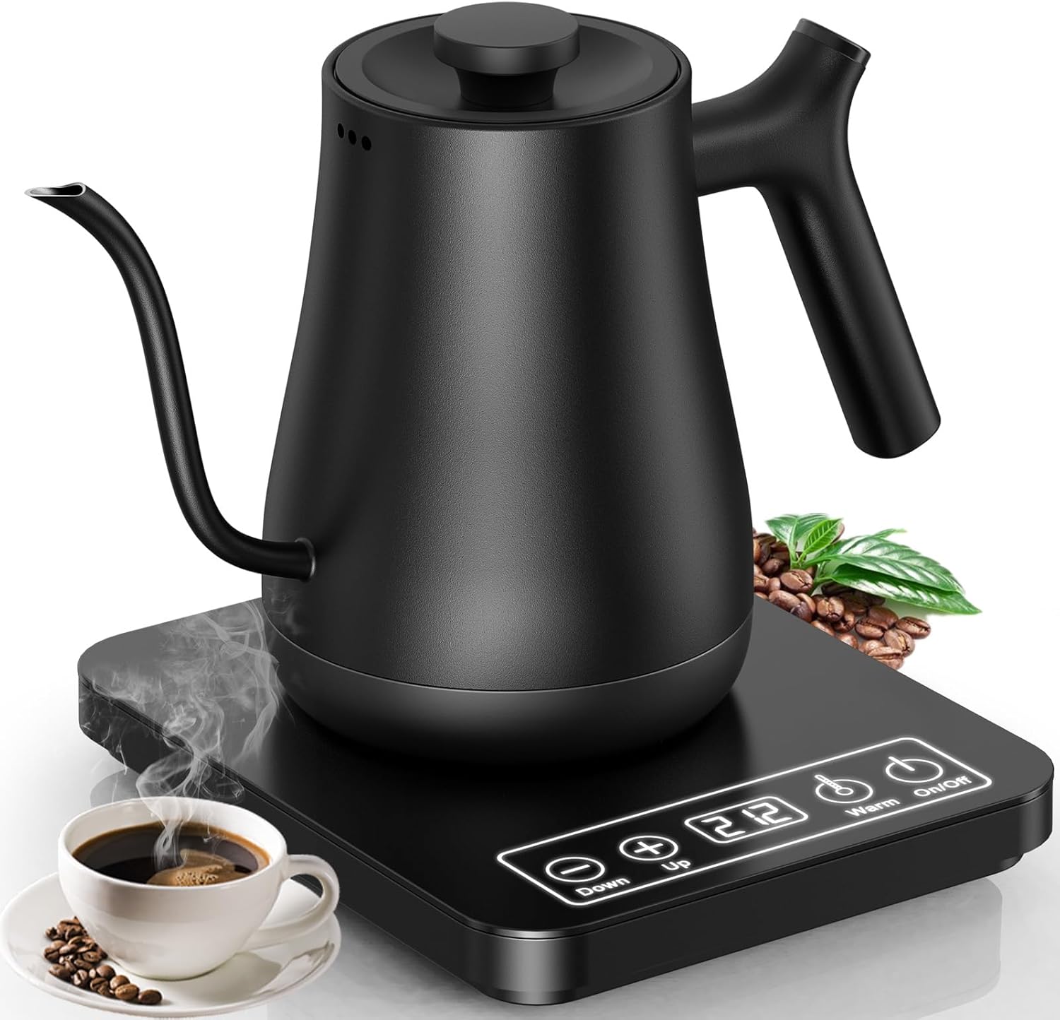 Gooseneck Electric Kettle Temperature Control Large LCD Screen Quick Boiling Pour Over Kettle for Coffee & Tea Anti-dry Protection, Stainless Steel Inner Water Boiler, 4H Warm Function Matte Black