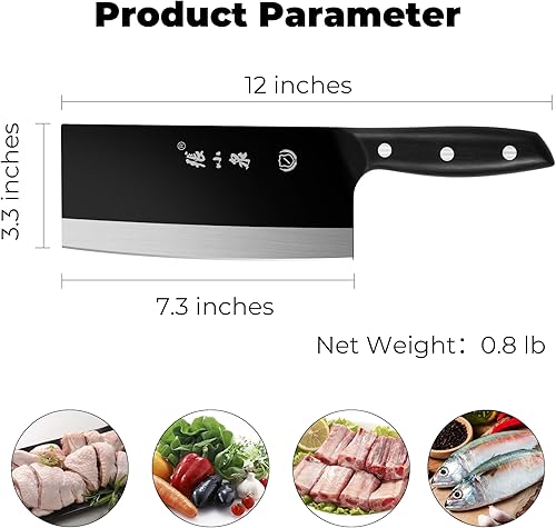 Miniatura 2 de ZHANG XIAO QUAN SINCE 1628 Carne Cleaver 7.3 pulgadas, cuchillo chino ultra afilado hecho de acero inoxidable de alto carbono, cuchillo de chef