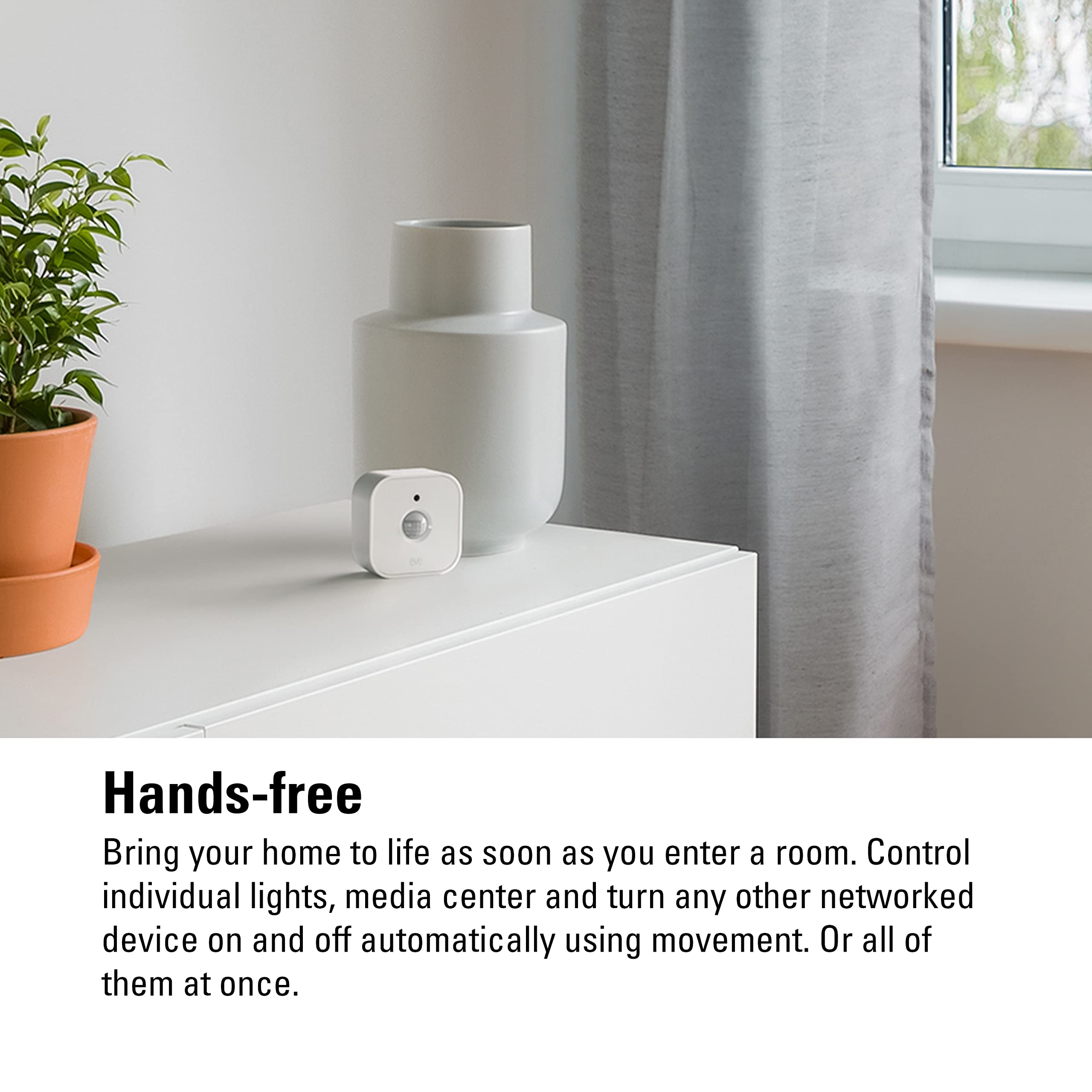 Eve Motion - Smart Bewegungsmelder mit Lichtsensor, IPX3 Wasserbeständigkeit, Benachrichtigungen, automatische Aktivierung von Lichtern und Geräten, Keine Bridge erforderlich, Bluetooth Low Energy,