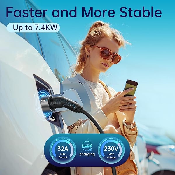 QIAO)) Type 2 EV Charging Cable, 7.4kW 10M 32A Single Phase, Electric Vehicle Type 2 to Type 2 IEC 62196 EV Charger Cable, EVs/Plug-in Hybrid Fast Car Charging Cable with Carry Bag - 4