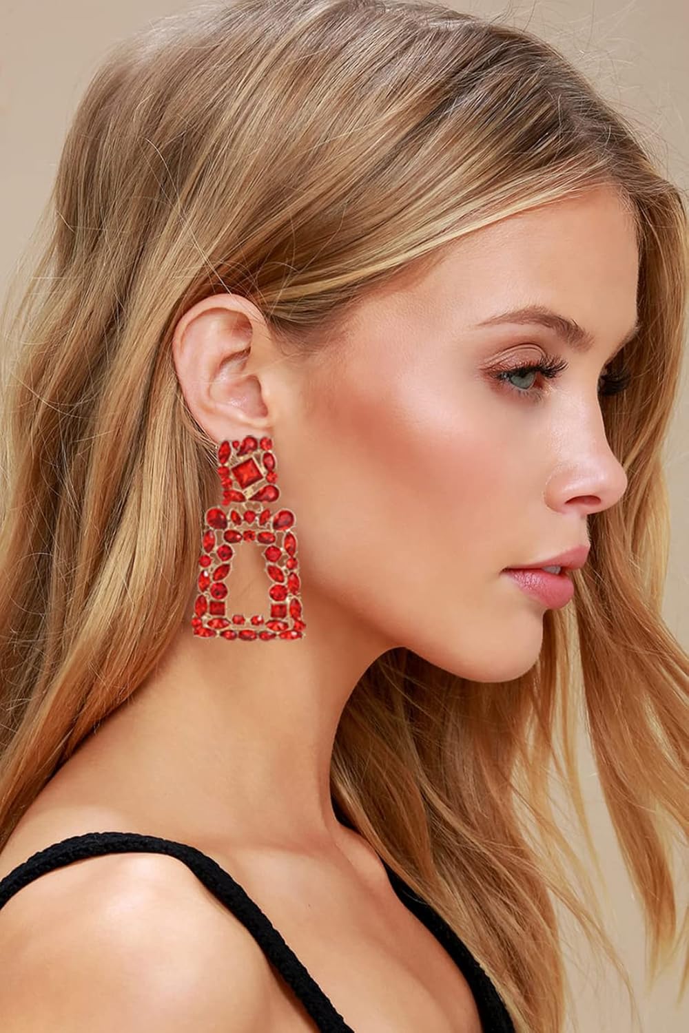 Rhinestone Rectangle Dangle Statement Earrings Trendy Crystal Geometric Drop Earrings hypoallergenic for Women - Image 4