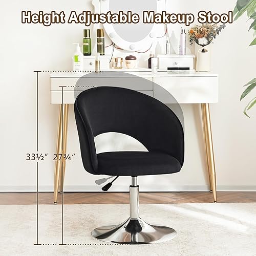 Miniatura 30 de Furnimart Silla de tocador de cuero blanco, silla de acento ajustable en altura con respaldo, silla giratoria redonda de maquillaje para sala de