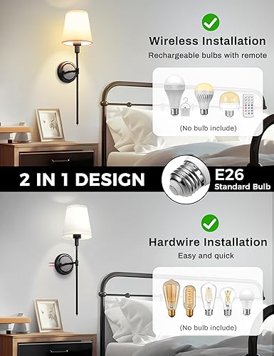 Miniatura 3 de DORESshop Juego de 2 apliques de pared, lámparas de pared industriales retro, lámpara de tocador de baño con pantalla de tela, lámpara de pared para