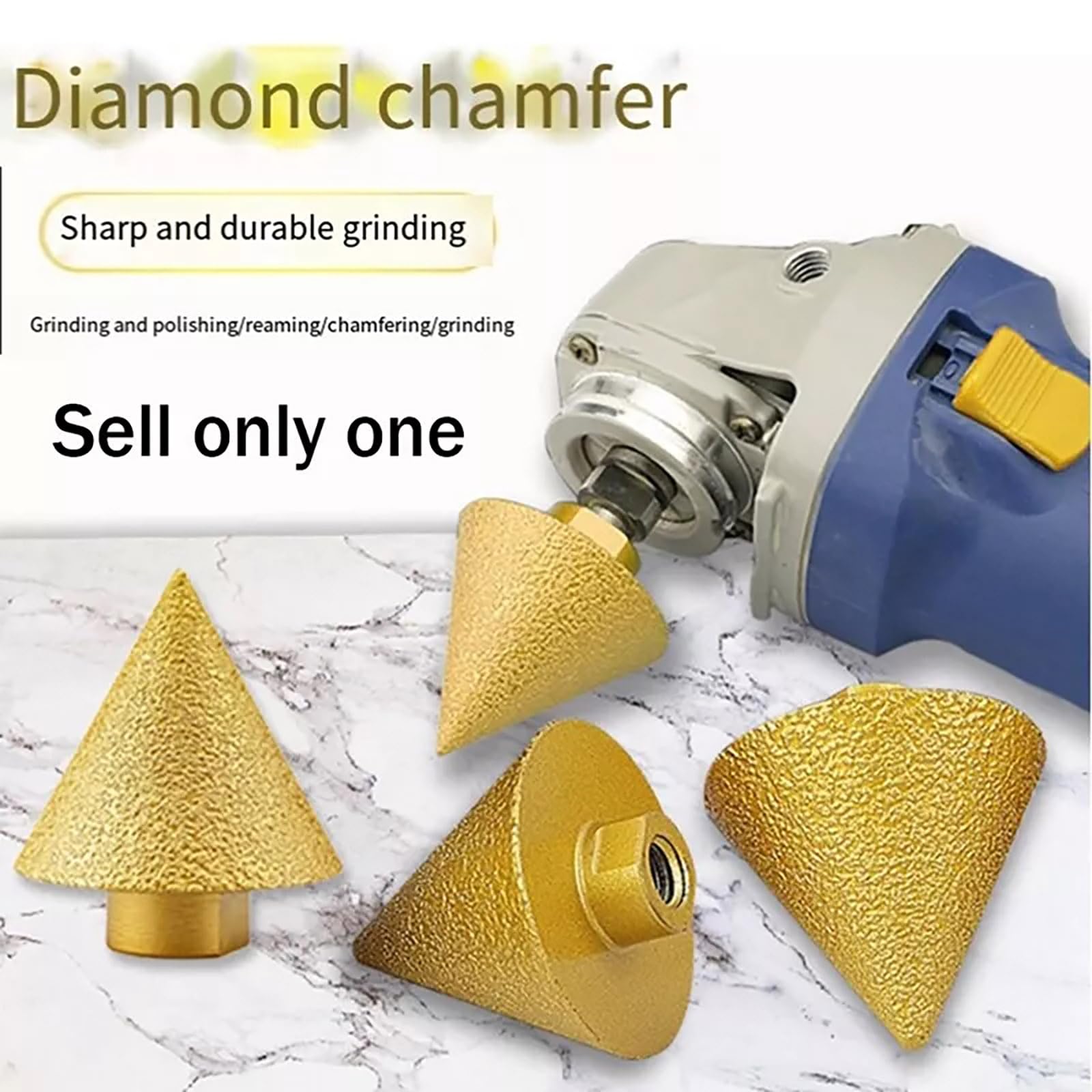 M14 Thread Diamond Finger Milling Bits Diamond Beveling Chamfer Bits 38mm for Shaping Trimming Enlarging Grinding