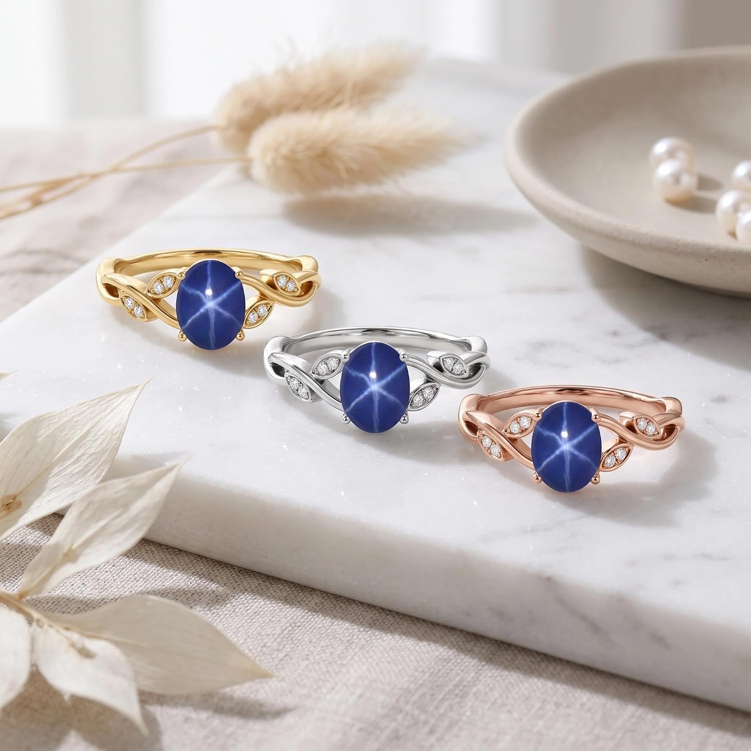 Oval Shaped Blue Star Sapphire Rings for Women
