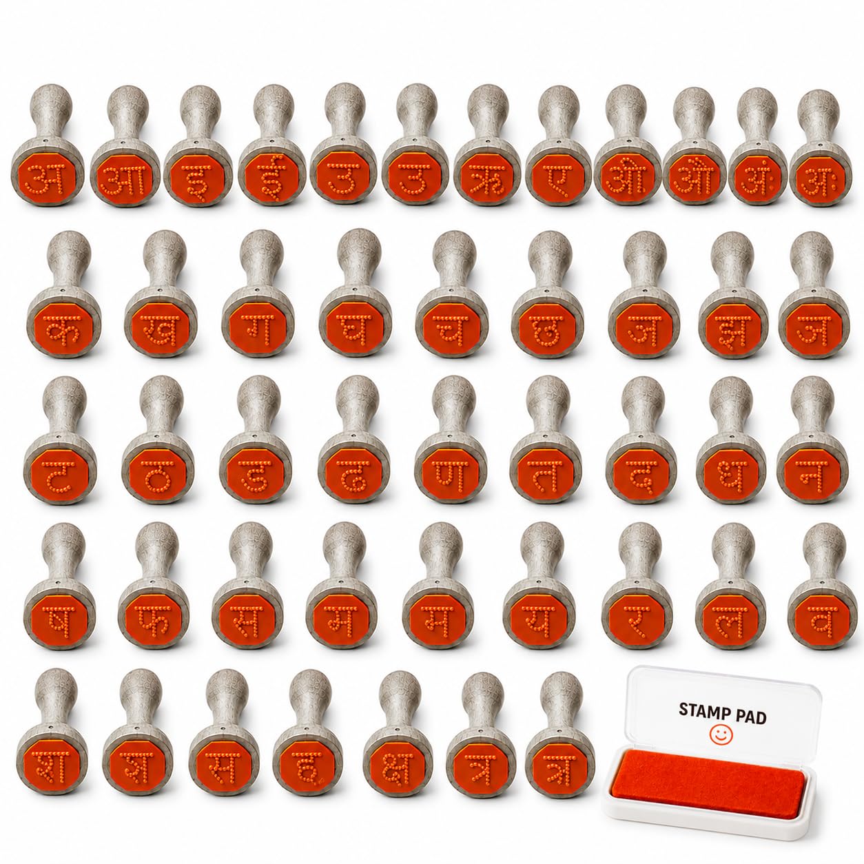 Hindi Alphabet Rubber Stamps Set (49 Pcs) with Ink Pad – Devanagari Varnamala Learning Stamps for Kids | Plastic Handle Stamp Kit for Preschool, Homeschool, Hindi Language Practice & Gift-image-15