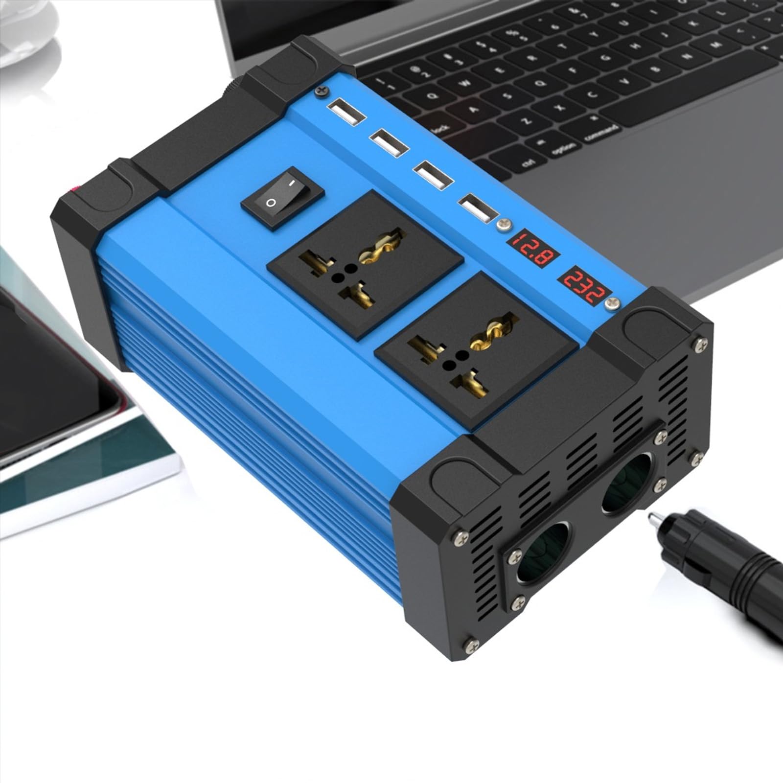 Przetwornica Napięcia Samochodowego 300W Przetwornica 12V Na 110V/220V Z Falownikami Usb Do Pojazdów,Niezbędne Akcesoria Do Podróży Akcesoria Kempingowe Niebieski(Size:220V)