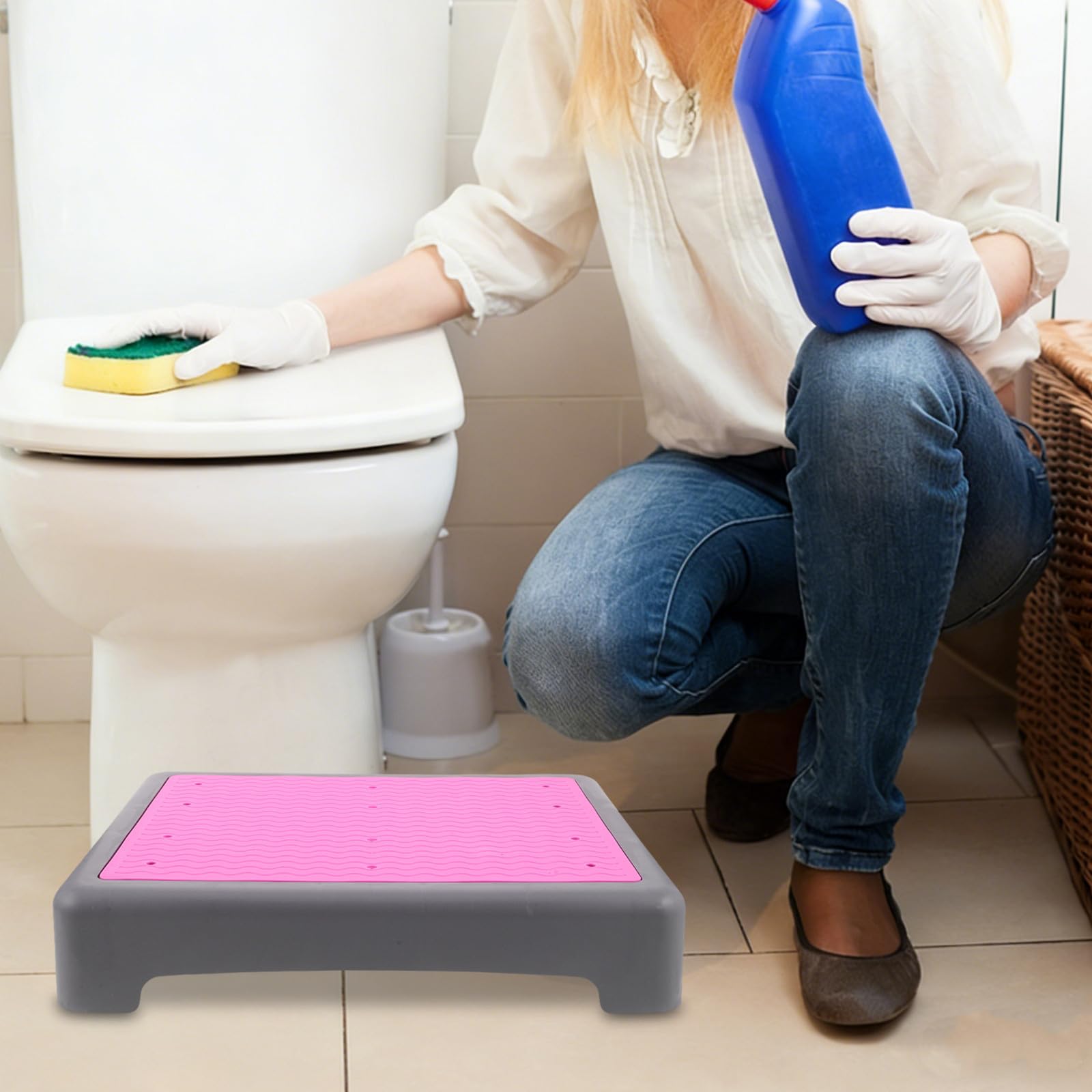 ARTIBETTER Sgabello per Wc da Bagno Antiscivolo in Plastica Rosa, Sgabello Rialzato per Postura Comoda, per Anziani in Ambienti Domestici