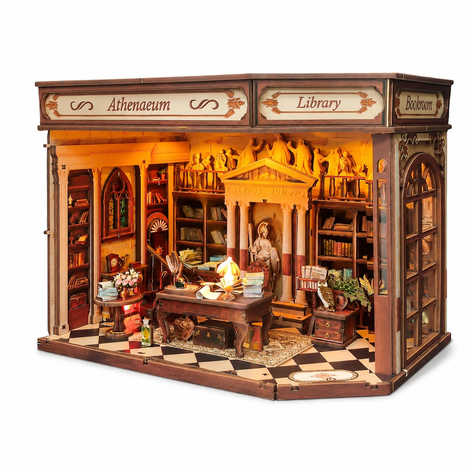GOOGO Book Nook Kit, Miniature House Kit with LED Light, DIY Book Nook for Adults, 3D Puzzle Bookend for Bookshelf Decoration, Creative Gift for Crafts Lovers (Study room)