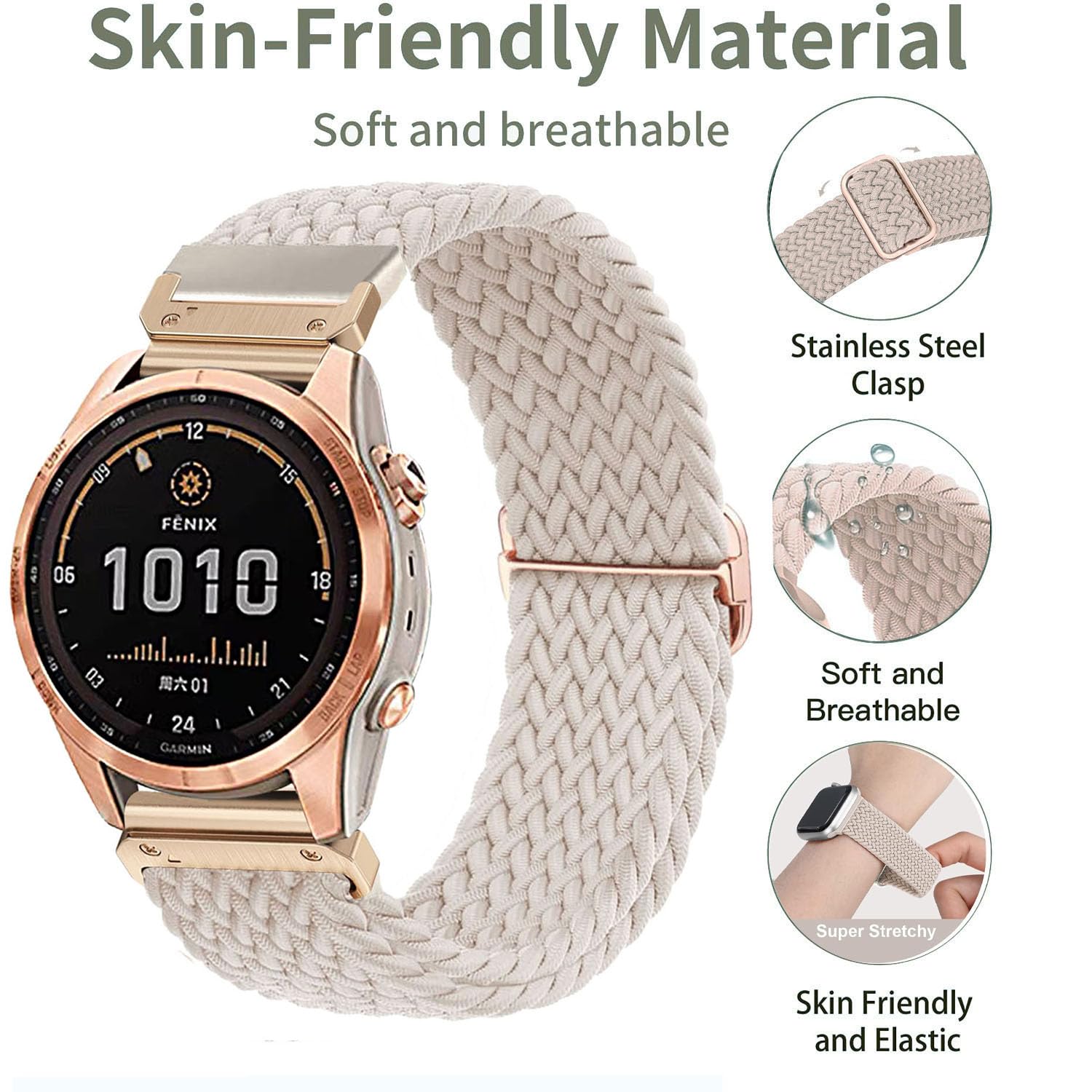 TUCOMO Nylon Braided Watch Band Compatible with Garmin Fenix 7S / Fenix 6S / Fenix 5S / Descent Mk2S - Image 4