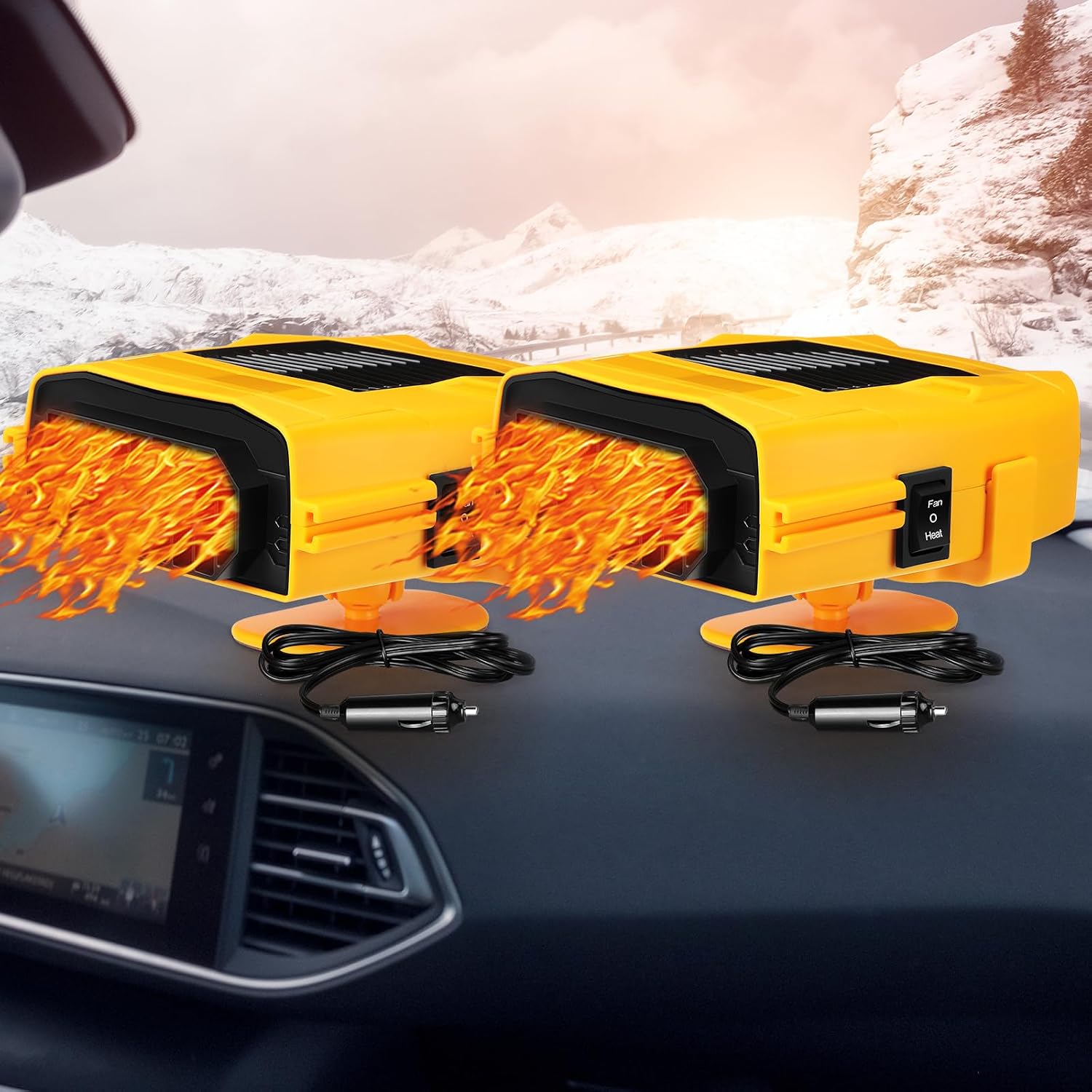 Baquler 2 Pcs 12v 150w Car Heater for Vehicle Plugs into Cigarette Lighter with 360° Rotatable Base, 2 in 1 Portable Winter Windshield Defroster Electric Defogger Warmer for Car Suv Universal(Black)