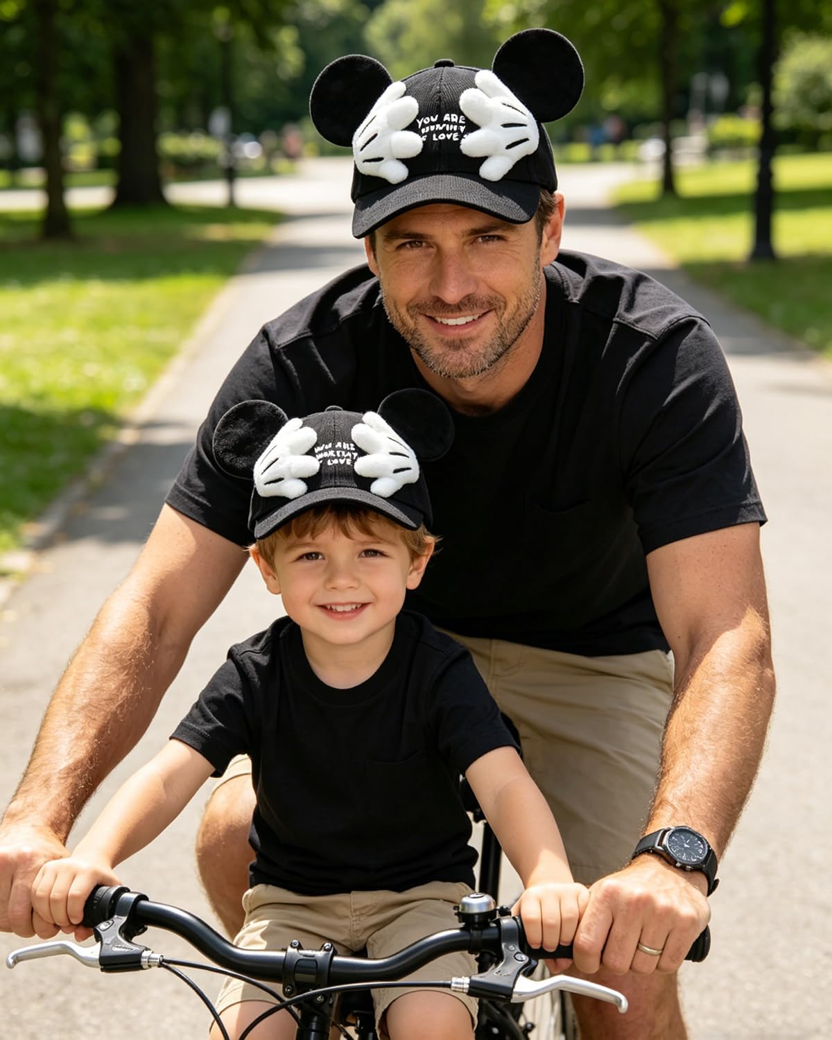 Parent-Child Baseball Cap Cute Cartoon 3D Mouse Ear Hands Adjustable Snapback Hat for Kids Adults