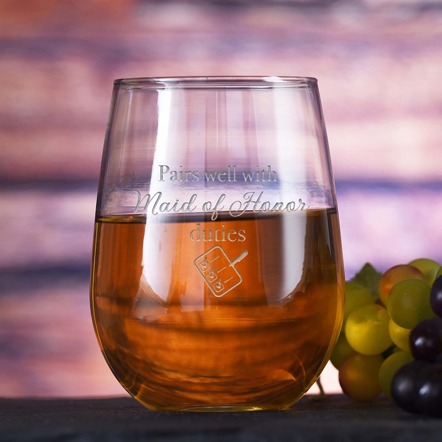 Pairs Well With Maid of Honor Duties Stemless Wine Glass (Single 1)