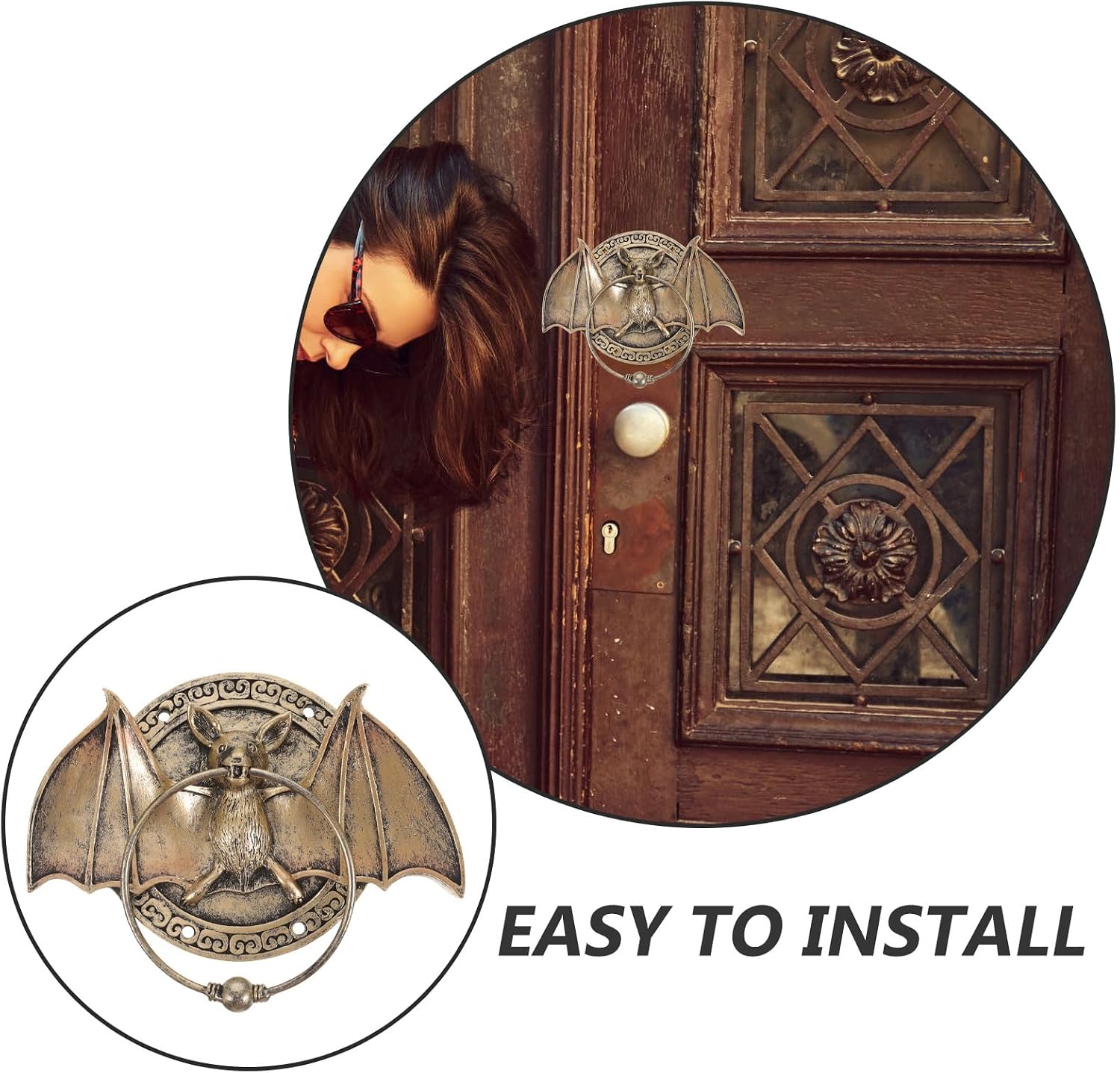 Veemoon Antique Bat Knocker Resin Animal Door Door Knocker Gothic Door Pull Rings Decorative Single Front Household Knockers Vintage Door Rings Handle Accessories