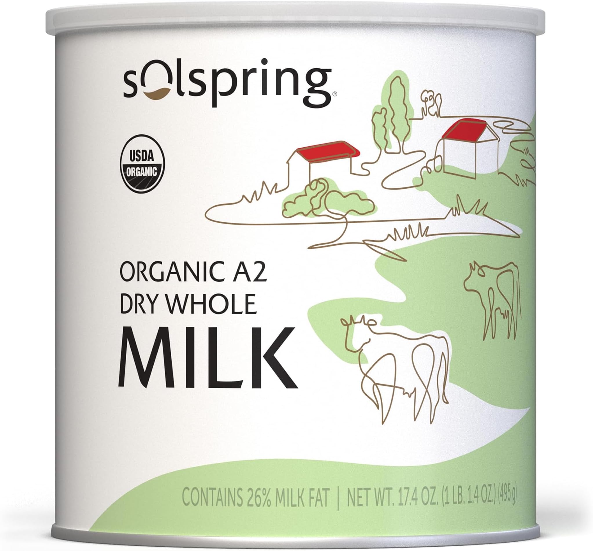 Dr. Mercola Solspring Organic A2 Dry Whole Milk - Powdered Milk with A2 Beta-Casein for Less Digestive Discomfort - Organic, Gluten-Free & Soy-Free - Original Flavor - 17.4 oz (15 Servings)