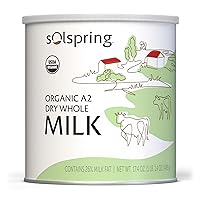 Vista 1 de Dr. Mercola Solspring - Leche entera seca orgánica A2 - Leche en polvo con beta-caseína A2 para menos molestias digestivas, orgánica, sin gluten