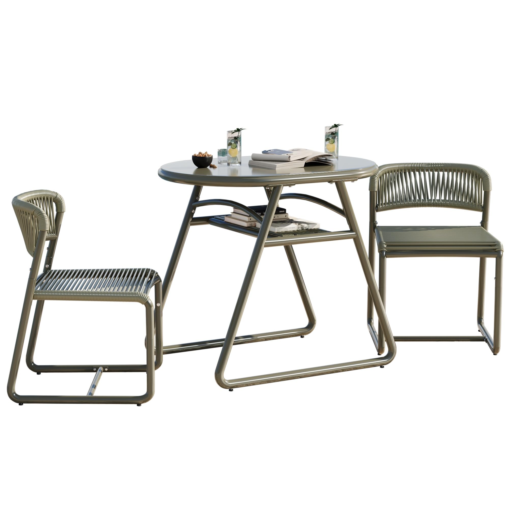 Conjunto jardin exterior para terraza de cafeteria o patio con sillas de ratan verde Garvee