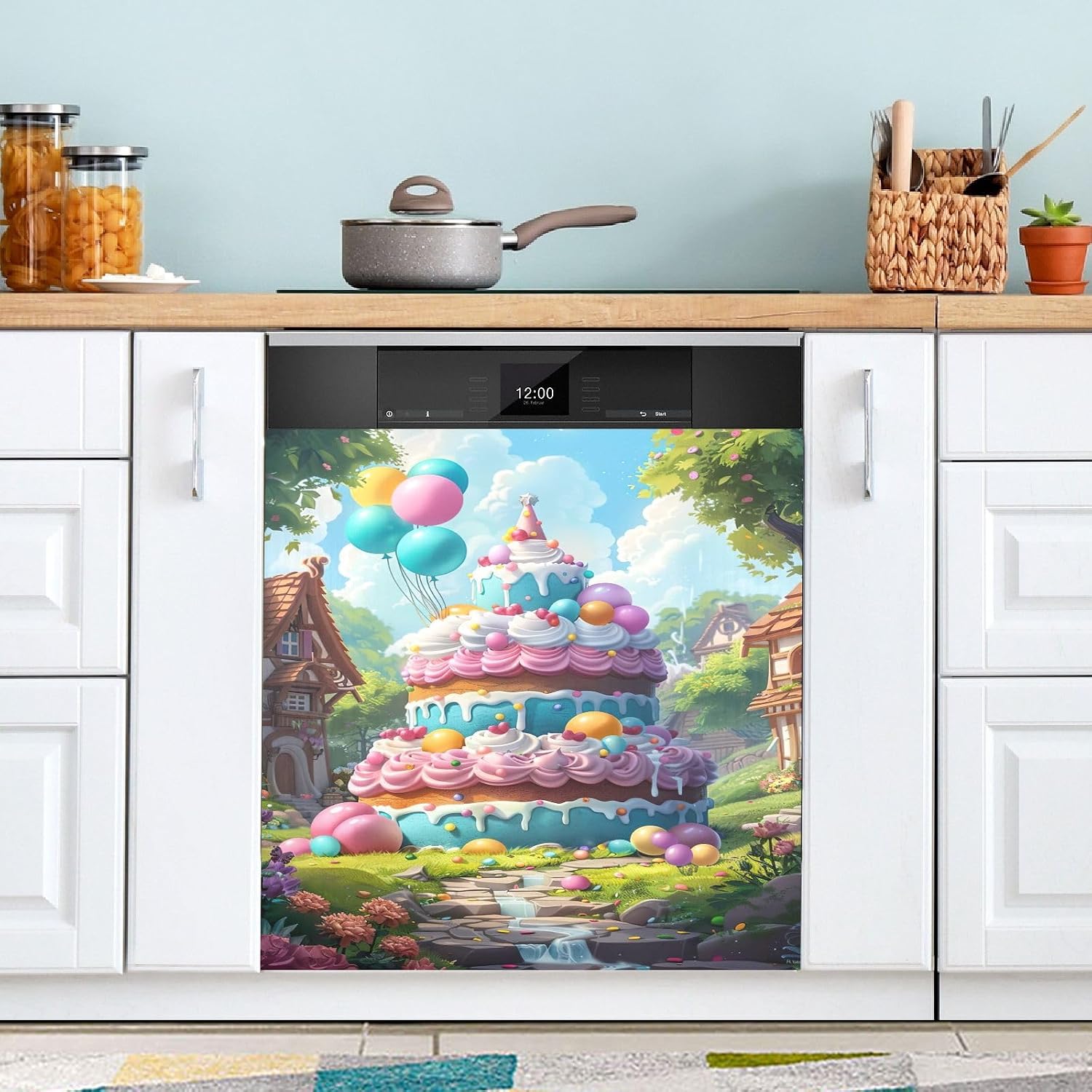 Qilmy Birthday Cake Dishwasher Magnet Cover, Reuseable Refrigerator Magnet Cover Decal Washing Machine Microwave Magnet Stickers for Holiday Party Decor, 23 x 26 Inch