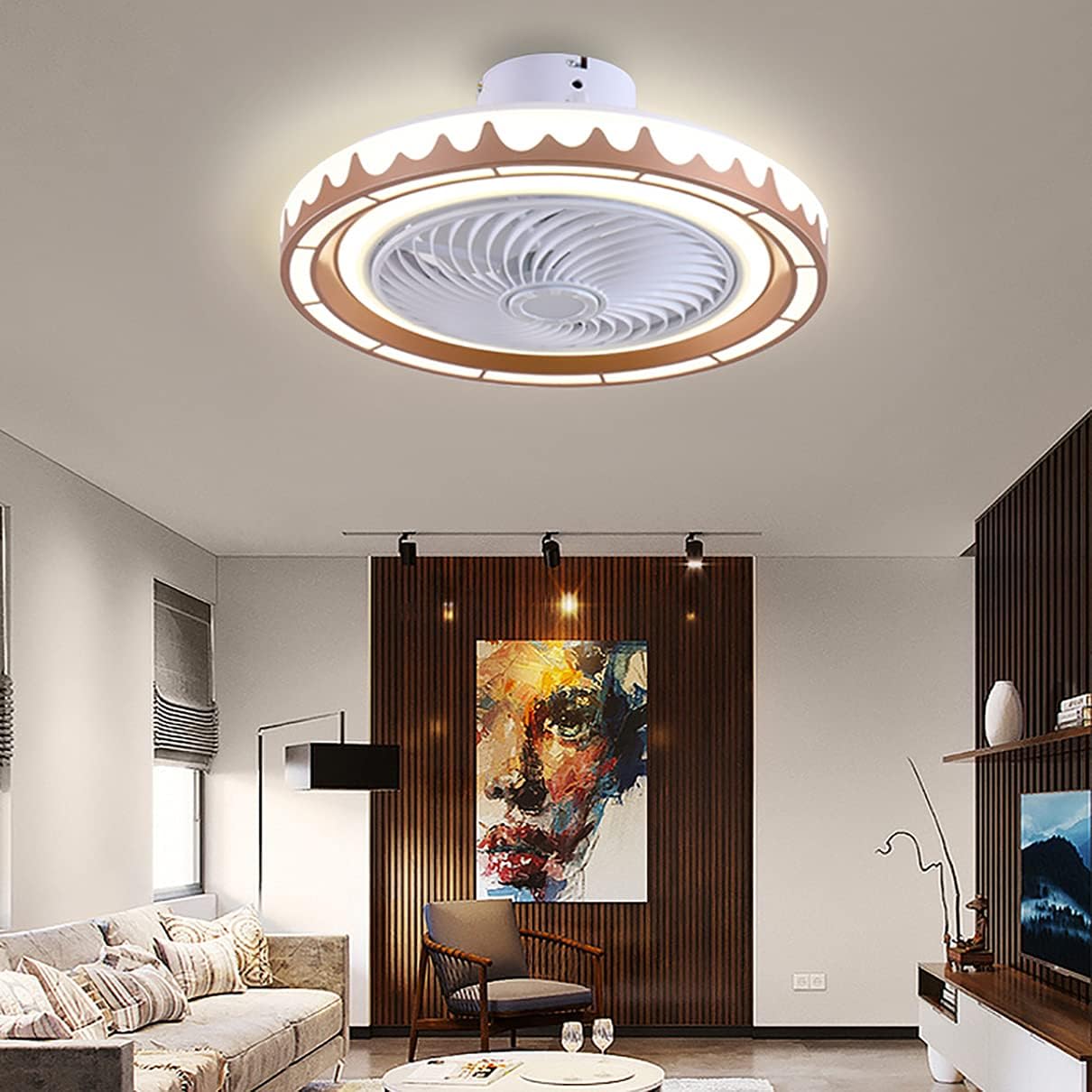 YUEGOO Bedroom Ceiling Fan with Light and Remote Control 3 Speeds Dimmable Led Fan Ceiling Light 72W Modern Living Room Quiet Ceiling Fan Light/D
