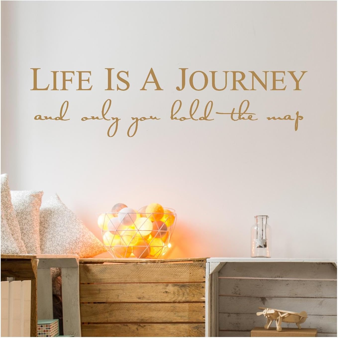 Life is a Journey and Only You Hold The Map Vinyl Lettering Self Adhesive Decal (9" H x 36" L, Metallic Gold)